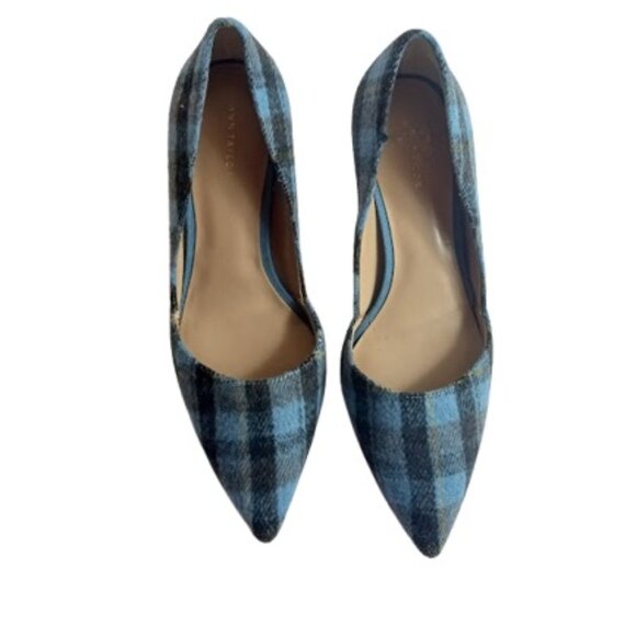 Ann Taylor Womens Azra Pump Heels Blue Combo Plaid Pointed Toe 8M - Picture 2 of 6